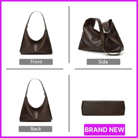 Large Vegan Leather Hobo Bag Slouchy Tote Minimal Chic Travel Shoulder - Picture 6 of 7